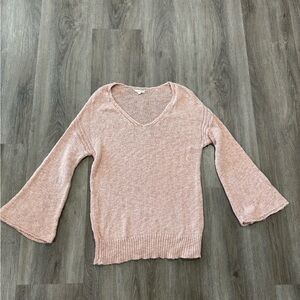 Mystree Pink Knit V-Neck Sweater Bell Sleeves Women’s Medium